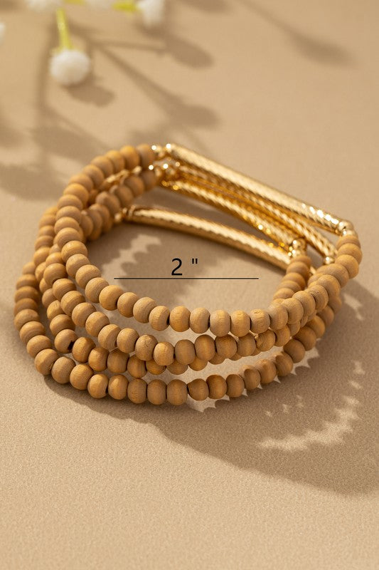 Pulsera elástica de cuentas de madera con tubo de metal