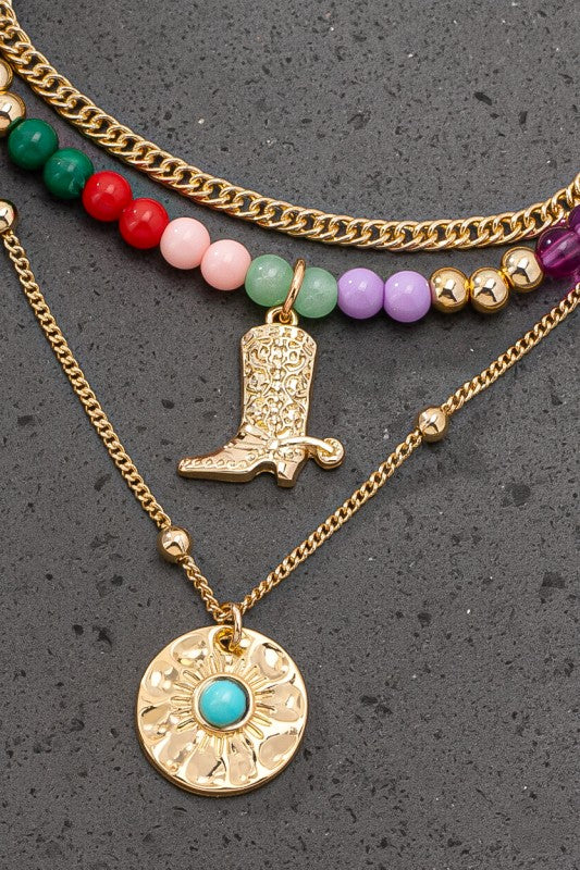 Duo de collares de perlas de resina bañado en oro